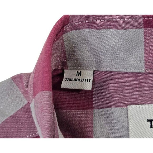 Twillory Tailored Fit Pink Gray Plaid Check Button Up Dress Shirt Men's Medium - Picture 5 of 12